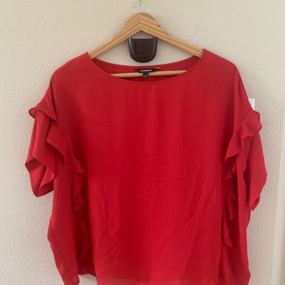 Express Small Petite Cherry Red Ruffle Top - Picture 4 of 4